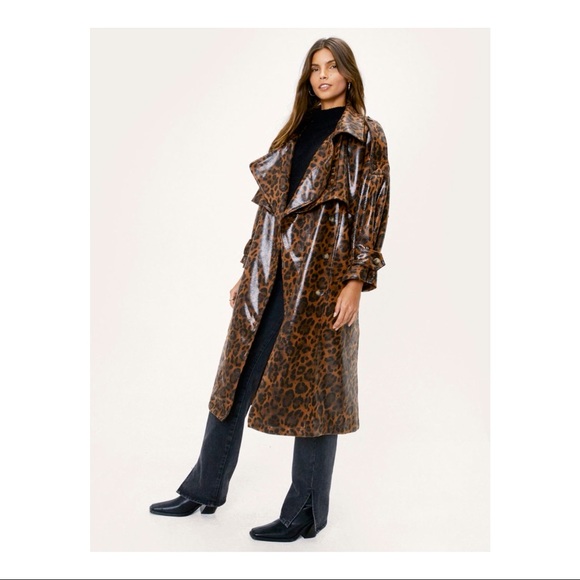 Faux Snakeskin Oversized Pu Trench Coat - Picture 4 of 5
